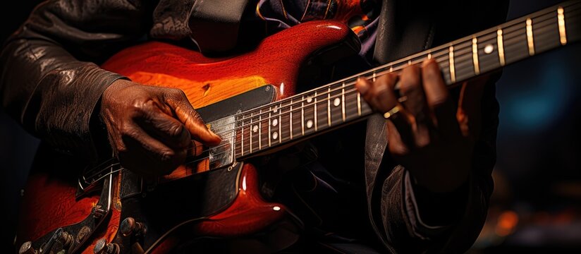 close up of electric guitar player