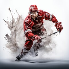 Hockey player in motion isolated on a white background, generative ai