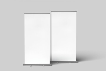 Blank white roll-up banner display mockup, isolated, 3d rendering.