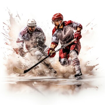 Hockey player in motion isolated on a white background, generative ai