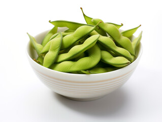 Japanese edamame beans isolated on a white background. Green soybeans. 