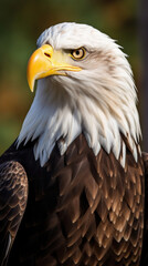 Naklejka premium Portrait of a majestic Bald Eagle (Haliaeetus leucocephalus) close up