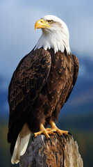 Portrait of a majestic Bald Eagle (Haliaeetus leucocephalus) taking off close up