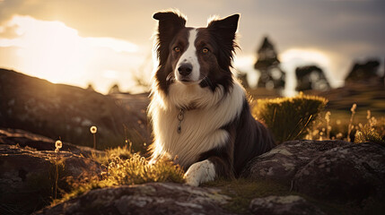 Border collie dog in the mountain
