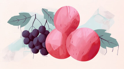 Grape. Wine art. Wine minimalistic minimalistic illustrations.  Bright colors. Watercolor style - obrazy, fototapety, plakaty