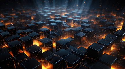 Obraz premium Glowing golden cubes creating a radiant and luxurious abstract pattern.