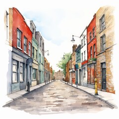 Fototapeta na wymiar Watercolor brick lane single white background. AI generate illustration