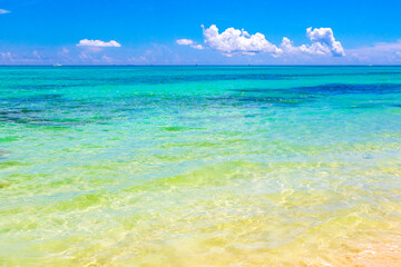 Tropical Caribbean beach clear turquoise water Playa del Carmen Mexico.