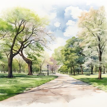 Watercolor Hyde park single white background. AI generate illustration