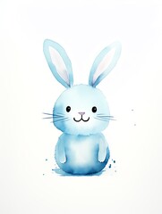 a watercolor of a blue bunny