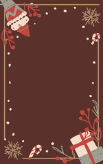 Elegantly Crafted Christmas Border Ornamentation Surrounding a Spacious Blank Red Brwon Canvas, Perfect for Your Personalized Holiday Design
