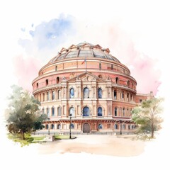 Watercolor Royal Albert Hall single white background. AI generate illustration