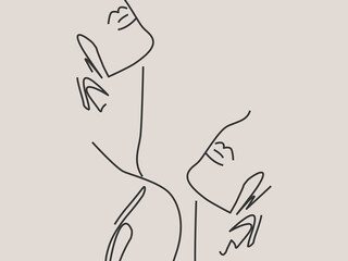 Two women outline portrait in contemporary abstract style.	
