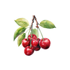 Juicy Watercolor Cherries: Fresh and Vibrant on white background
