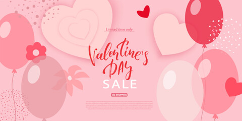 A banner for Valentine's Day. Balloons, confetti, hearts, flowers.Vector.