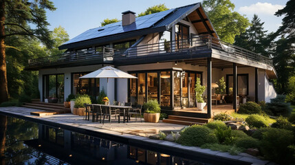 Obraz premium Beautifully situated ecological houses . AI generativ.