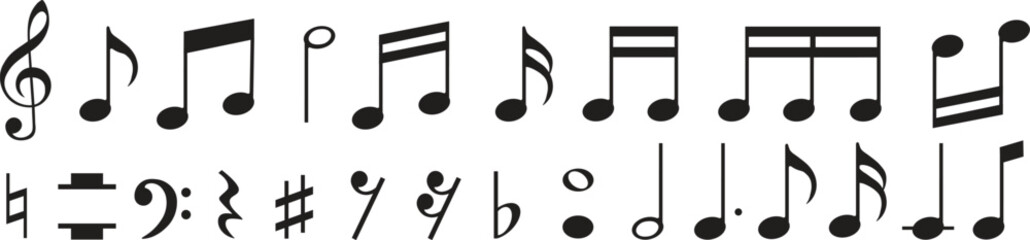 Vector set of all musical notes isolated in white background - obrazy, fototapety, plakaty