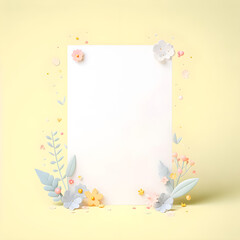 Square White card with blank copy space decorated with minimal style decorations  on pastel color background, paper, studio light.