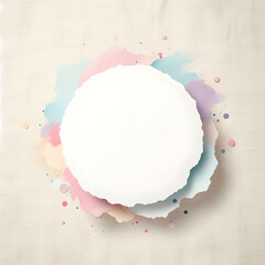Round White card with blank copy space decorated with minimal paper decorations style on pastel color background, studio light.