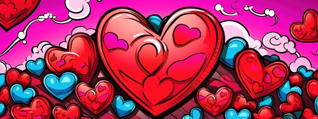 Valentine's Day banner with copy space in trendy color viva magenta pink and red