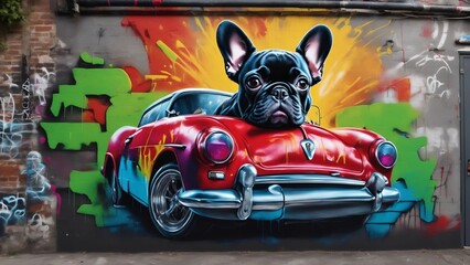 French Bulldog Graffiti S6.
Fun and funky image of a French bulldog with graffiti, and be perfect for use in a variety of contexts, 
Including pet websites, fashion blogs, and social media posts. - obrazy, fototapety, plakaty