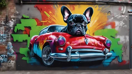 Tuinposter French Bulldog Graffiti S6. Fun and funky image of a French bulldog with graffiti, and be perfect for use in a variety of contexts,  Including pet websites, fashion blogs, and social media posts. © Gbuhi