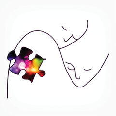Colorful puzzle piece in the form of a human head. Vector illustration.