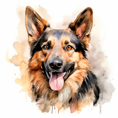 german shepherd dog, watercolor illustration