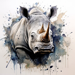 watercolor illustration of rhino