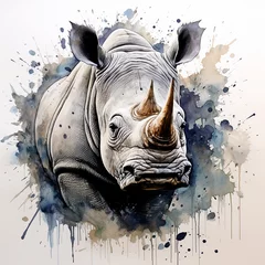Schilderijen op glas watercolor illustration of rhino © Melek8