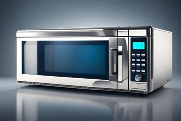 3D,close up view,  Realistic microwave oven, steel vector on isolated ,white background