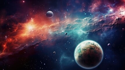 planets on the background of deep space with nebulae and stars