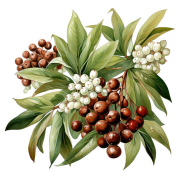 watercolor berries and leaves on white clip art preview