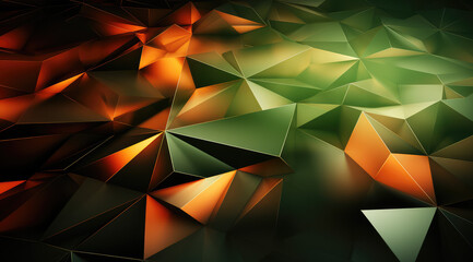A gradient of green and orange triangles in a clean, low-poly design.