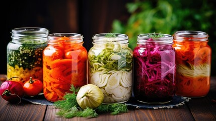 Fermented vegetables in jars