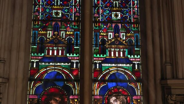 Stained glass masterpiece of angels and patterns.