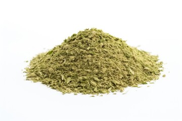 hemp Heap of dried parsley herb spice isolated on white background.
