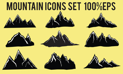 9 Set Mountain silhouette , set of black rocky mountain silhouette. Bundle vector. EPS 10