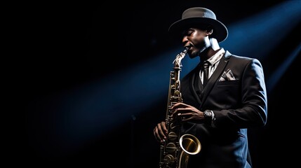 Naklejka premium Black jazz performer plays the saxophone