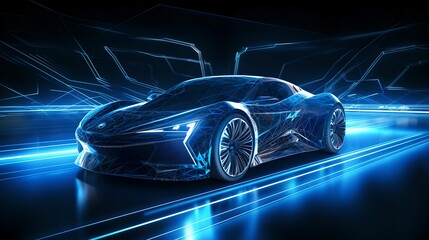 Dynamic Abstract Background with Digital Grid Car, blurred, lines, wireframe, futuristic