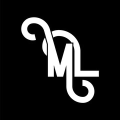 ML Letter Logo Design. Initial letters ML logo icon. Abstract letter ML minimal logo design template. M L letter design vector with black colors. ml logo