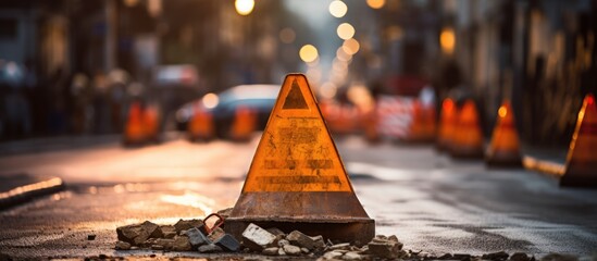 Roadworks sign on the Road, with digital arrow turning right, for diversion
