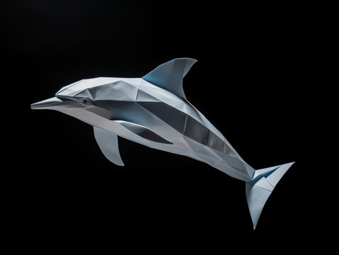 A Paper Origami of a Dolphin on a Solid Background with Studio Lighting