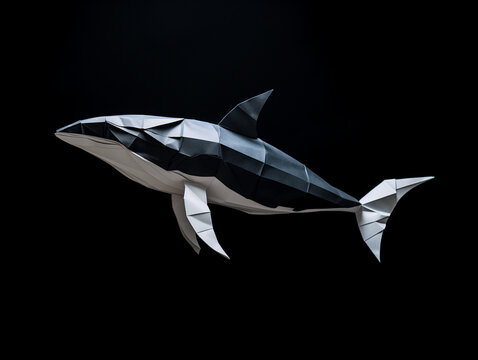 A Paper Origami of a Whale on a Solid Background with Studio Lighting