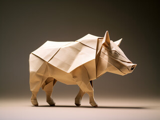A Paper Origami of a Warthog on a Solid Background with Studio Lighting