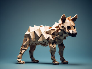 A Paper Origami of a Hyena on a Solid Background with Studio Lighting