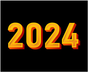 2024 Happy New Year Holiday Yellow Abstract Graphic Design Vector Logo Symbol Illustration With Black Background
