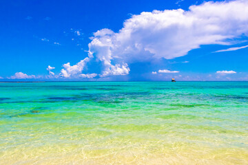 Tropical Caribbean beach clear turquoise water Playa del Carmen Mexico.