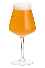 Tulip-shaped stemmed Tiku glass designed for a craft beer filled with hazy smoothie sour ale isolated  - obrazy, fototapety, plakaty