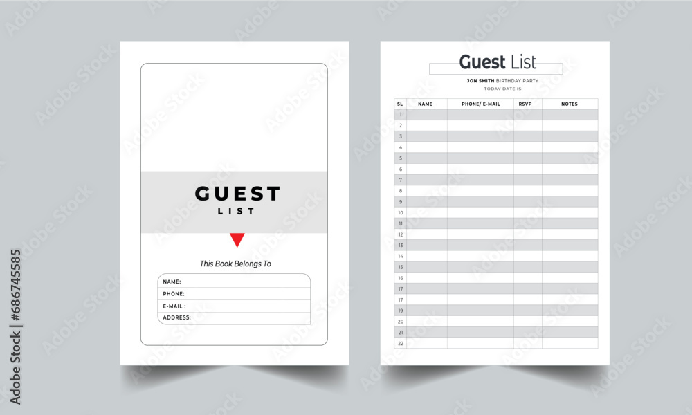 Wall mural Guest List Planner design layout template with cover page design template. Guest List Tracker, Guest List Template